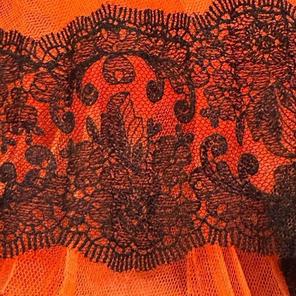 CHRISTOPHER KANE Tulle neon orange black plisse high waisted pleated skirt Sz 6 - Picture 14 of 14